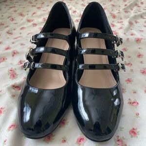 Black Patent Triple-Strap Mary Jane Flats